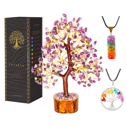 Amethyst Gemstone Tree with Tree of Life Pendant