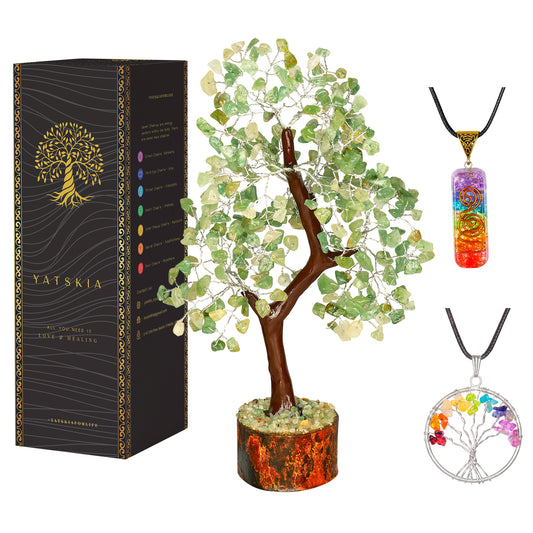 Green Jade Crystal Tree with Tree of Life Pendant