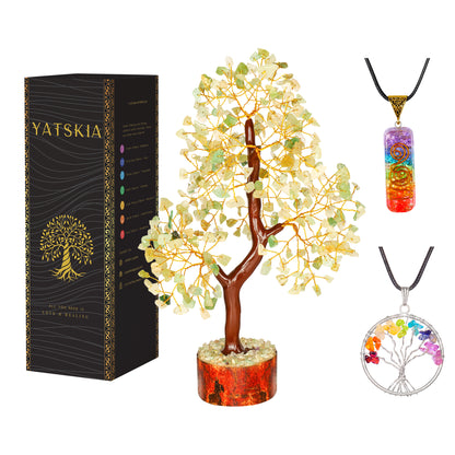 Green Jade Gemstone Tree with Tree of Life Pendant