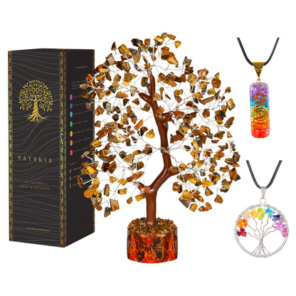 Tiger Eye Crystal Tree with Tree of Life Pendant