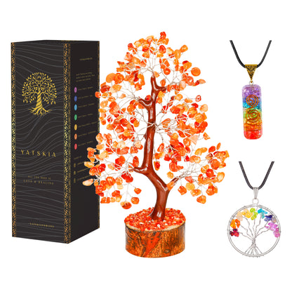 Carnelian Crystal Tree with Tree of Life Pendant