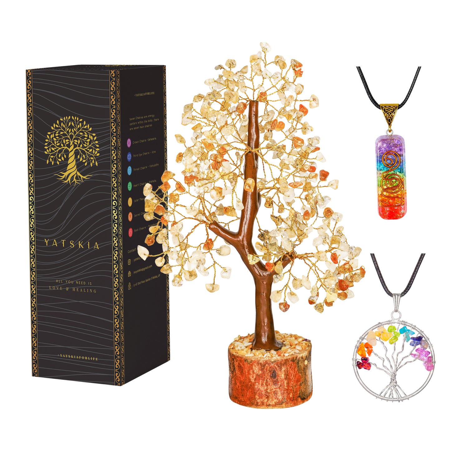 Citrine Gemstone Tree with Tree of Life Pendant