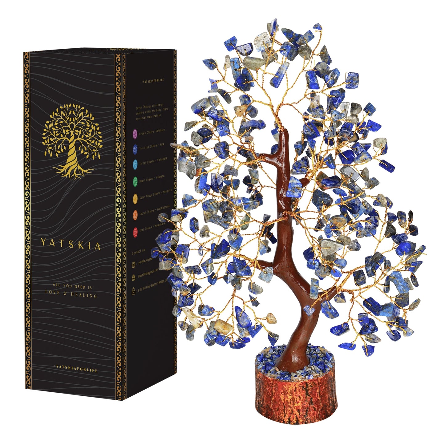 Lapis Lazuli Gemstone Tree - Crystal Money Tree - Crystal Room Decor - Golden Wire Size: 10-12 Inch