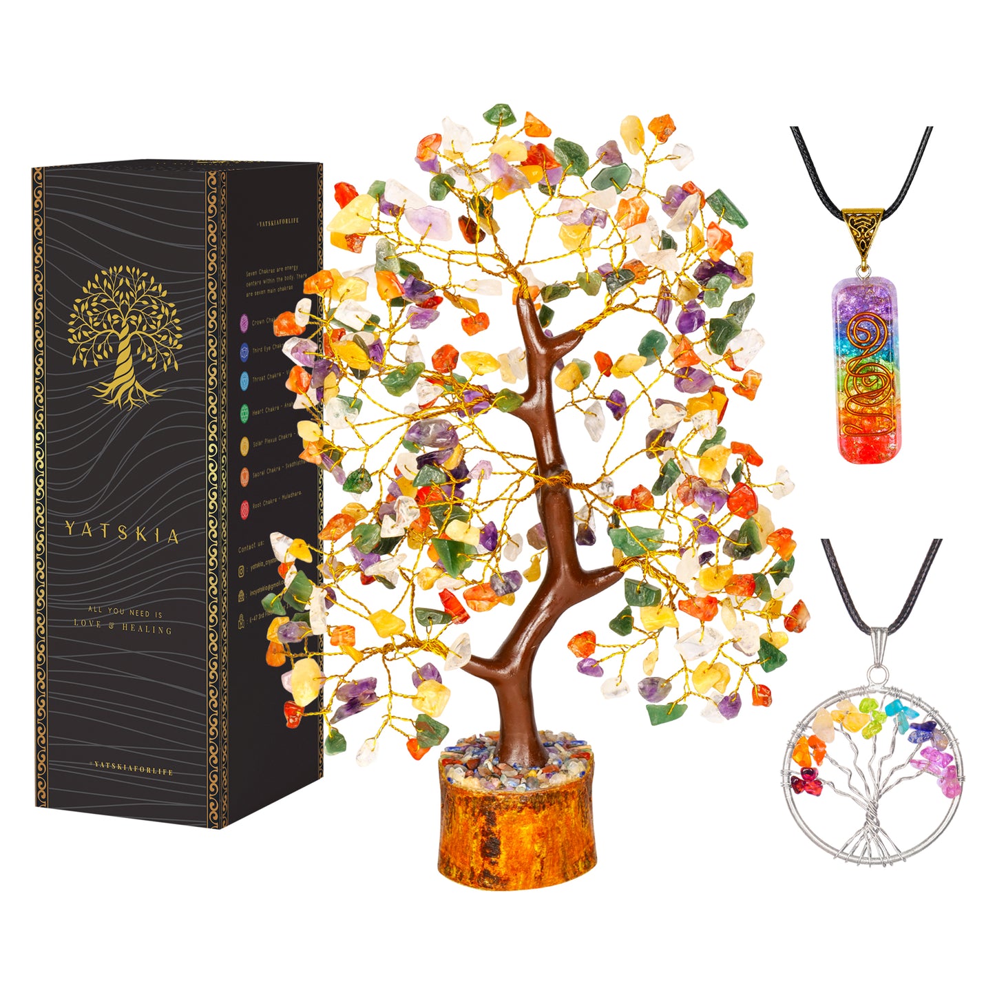 Mix Chakra Gemstone Tree with Tree of Life Pendant