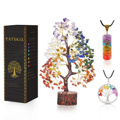 Seven Chakra Gemstone Tree with Tree of Life Pendant