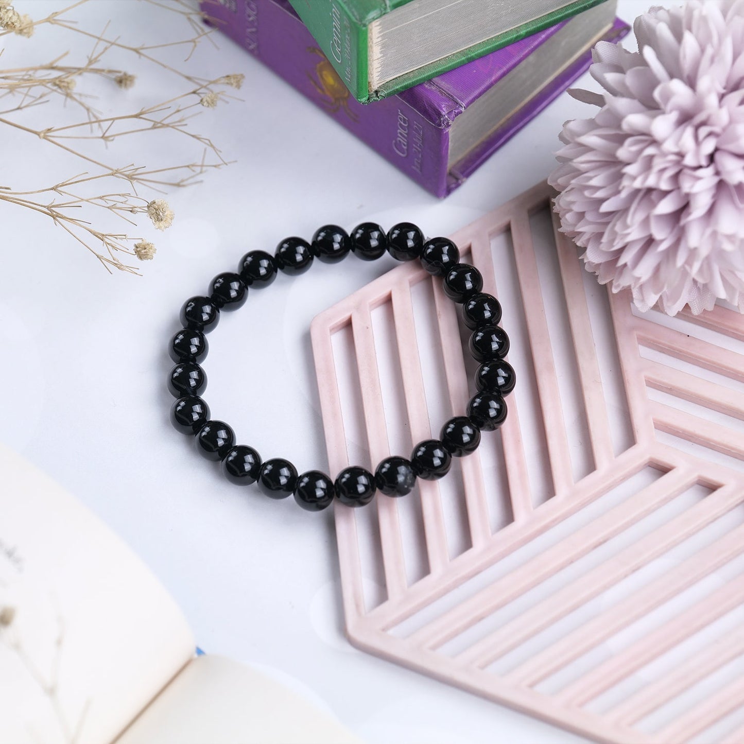 Black Tourmaline Healing Crystal Bracelet (8mm Beads, Size: 6-7 Inch)