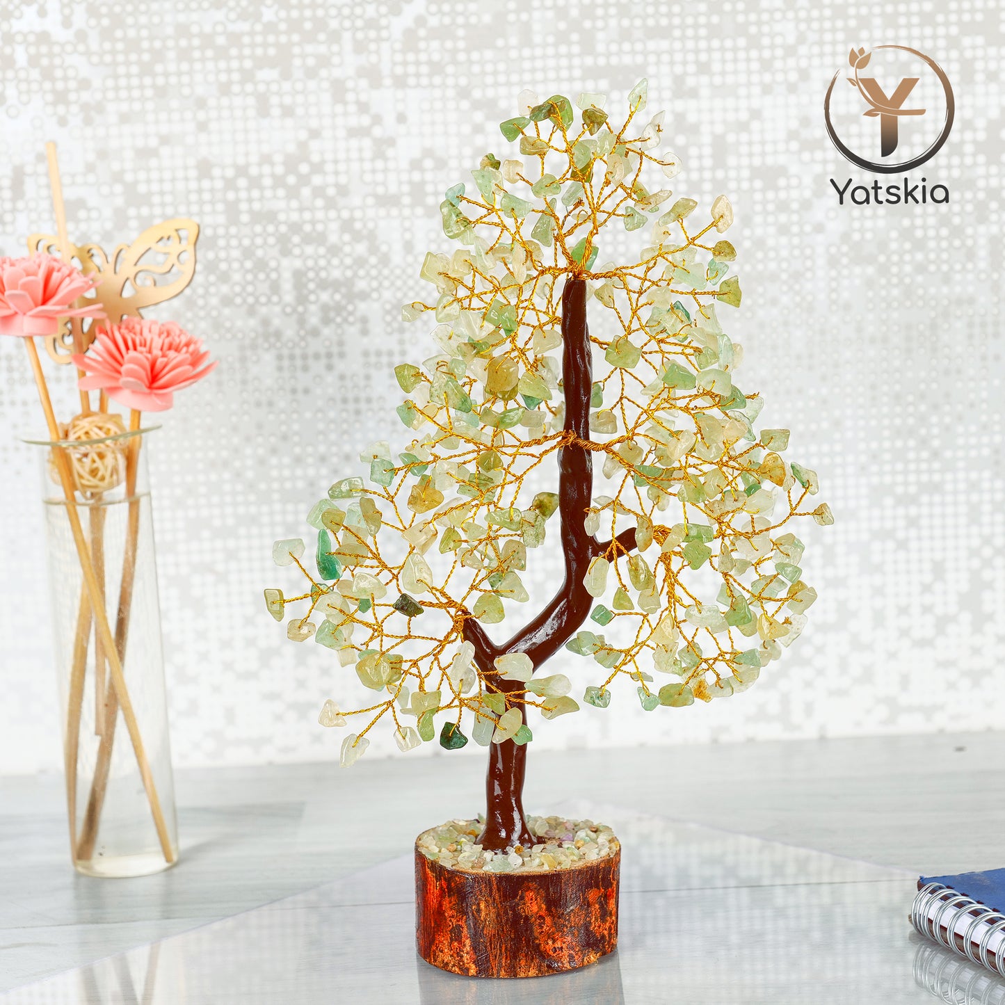 Green Jade Gemstone Tree with Tree of Life Pendant