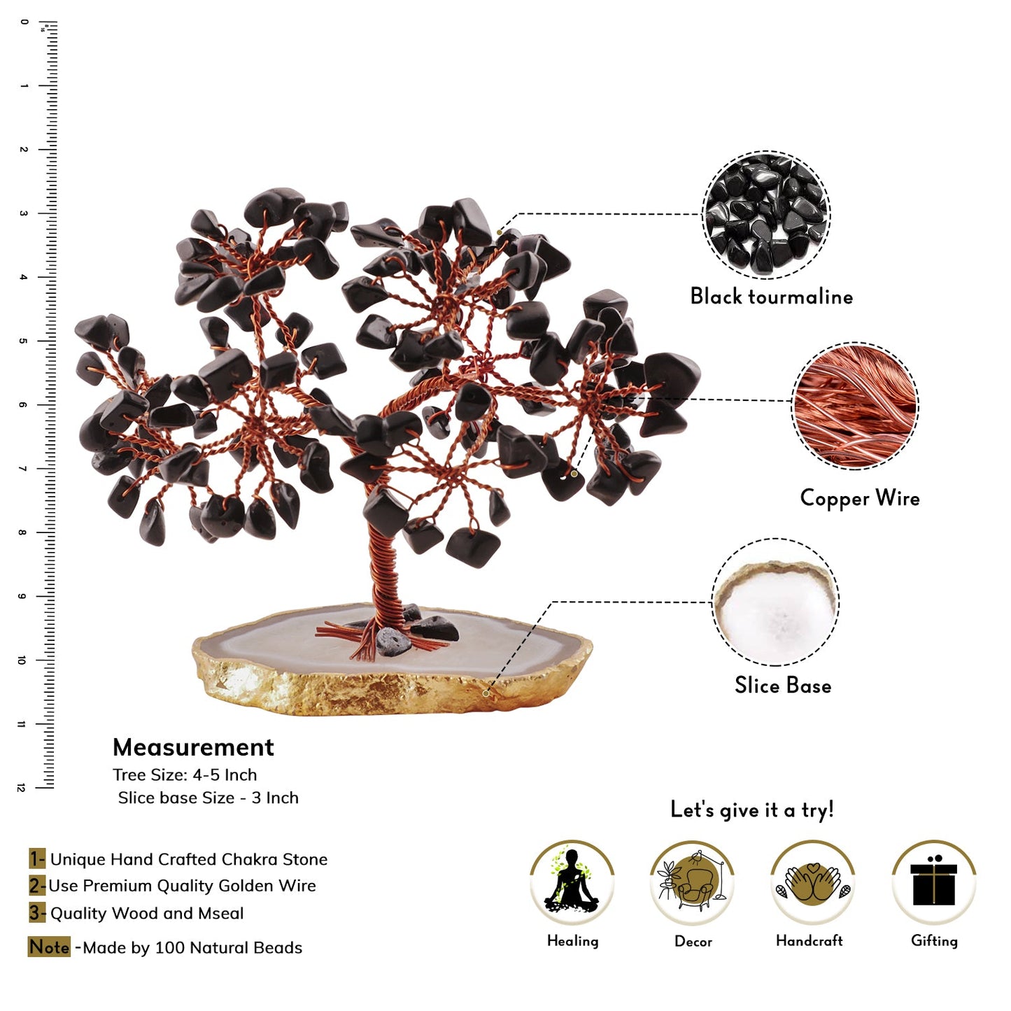 Black Tourmaline Tree with Tree of life Pendant and Chakra Bracelet