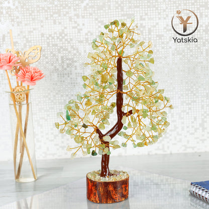 Green Jade Crystal Money Tree - Spiritual Crystal Room Decor - Golden Wire Size: 10-12 Inch