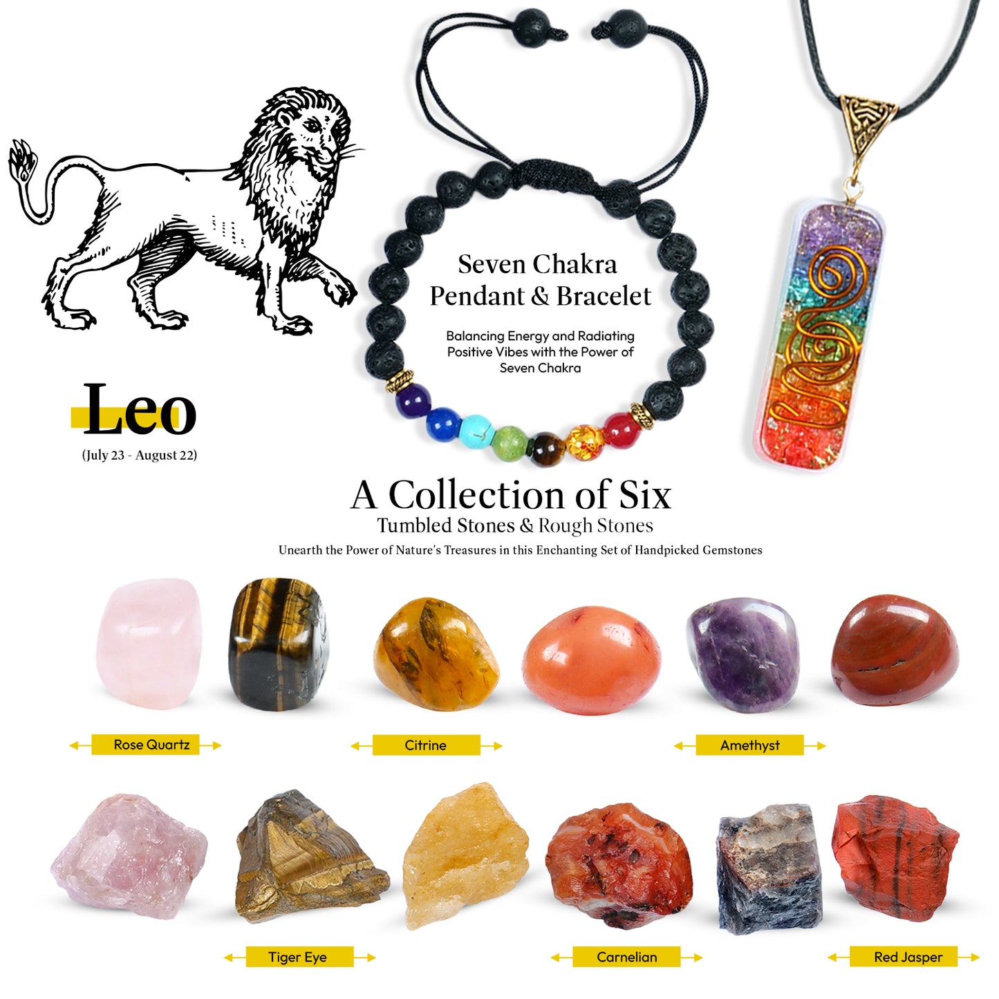 Leo Zodiac Crystals and Gemstones Kit For Men & Women (23 July - 22 August)