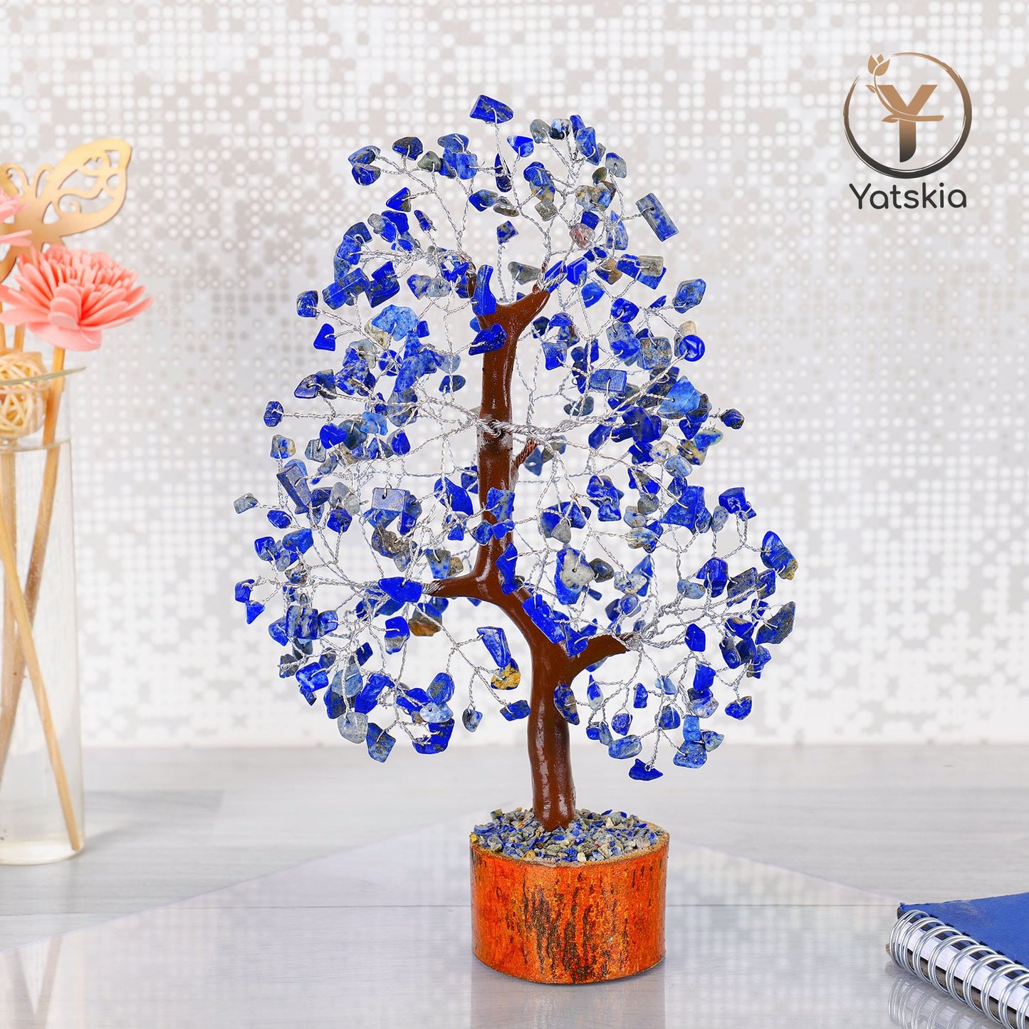 Lapis Lazuli Crystal Tree - Feng Shui Tree - Crystal Home Decor - Silver Wire Size: 10-12 Inch