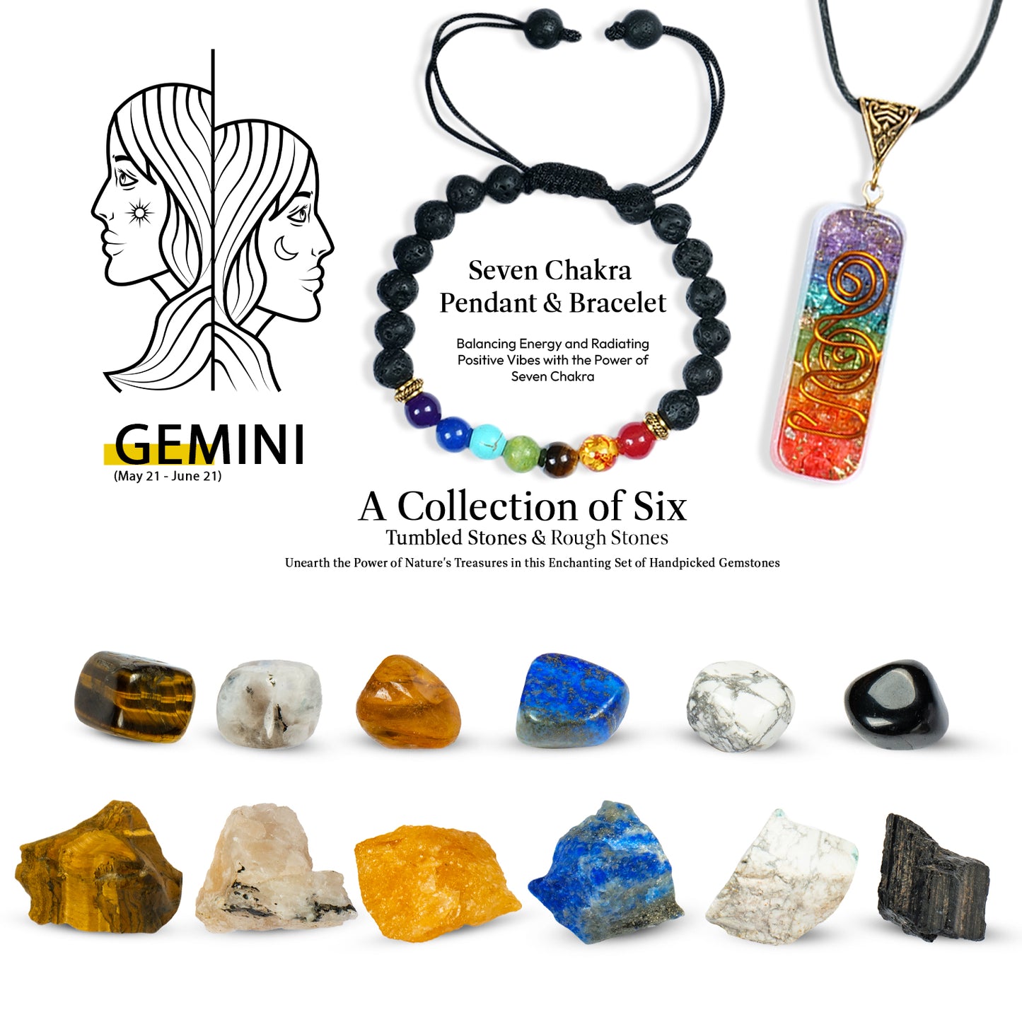 Gemini Zodiac Healing Crystals and Stones Kit for Women/Men (May 21 to June 21)