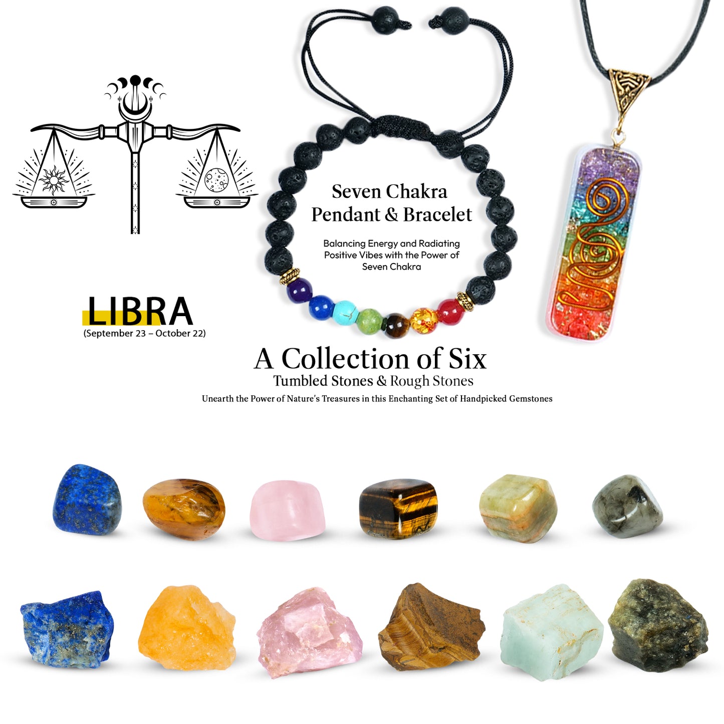 Libra Crystals and Gemstones Kit For Men/Women (September 22 to October 23)