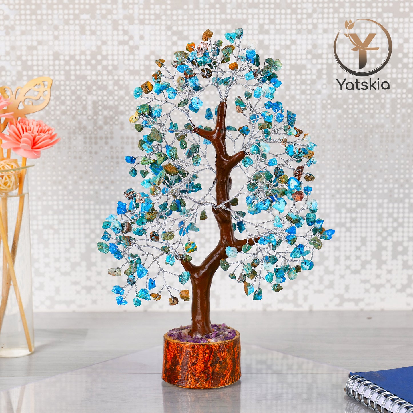 Turquoise Crystal Tree with Tree of Life Pendant