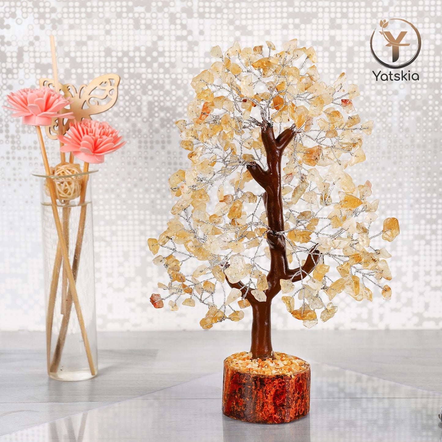 Citrine Crystal Tree with Tree of Life Pendant