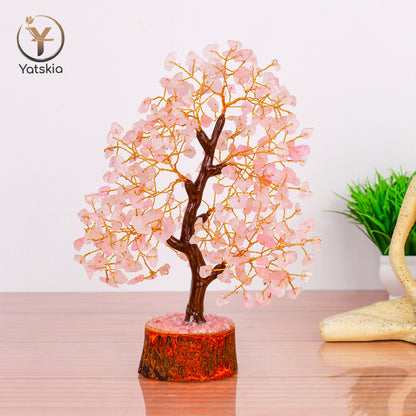 Rose Quartz Gemstone Tree with Tree of Life Pendant