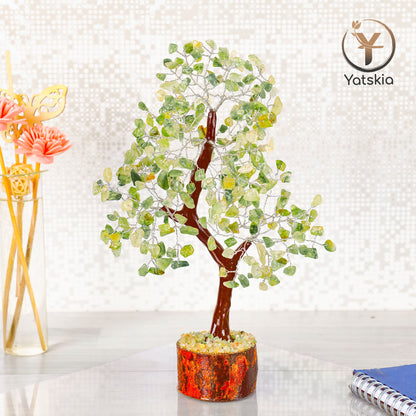 Green Jade Crystal Tree - Feng Shui Decor - Citrine Money Tree - Silver Wire Size: 10-12 Inch