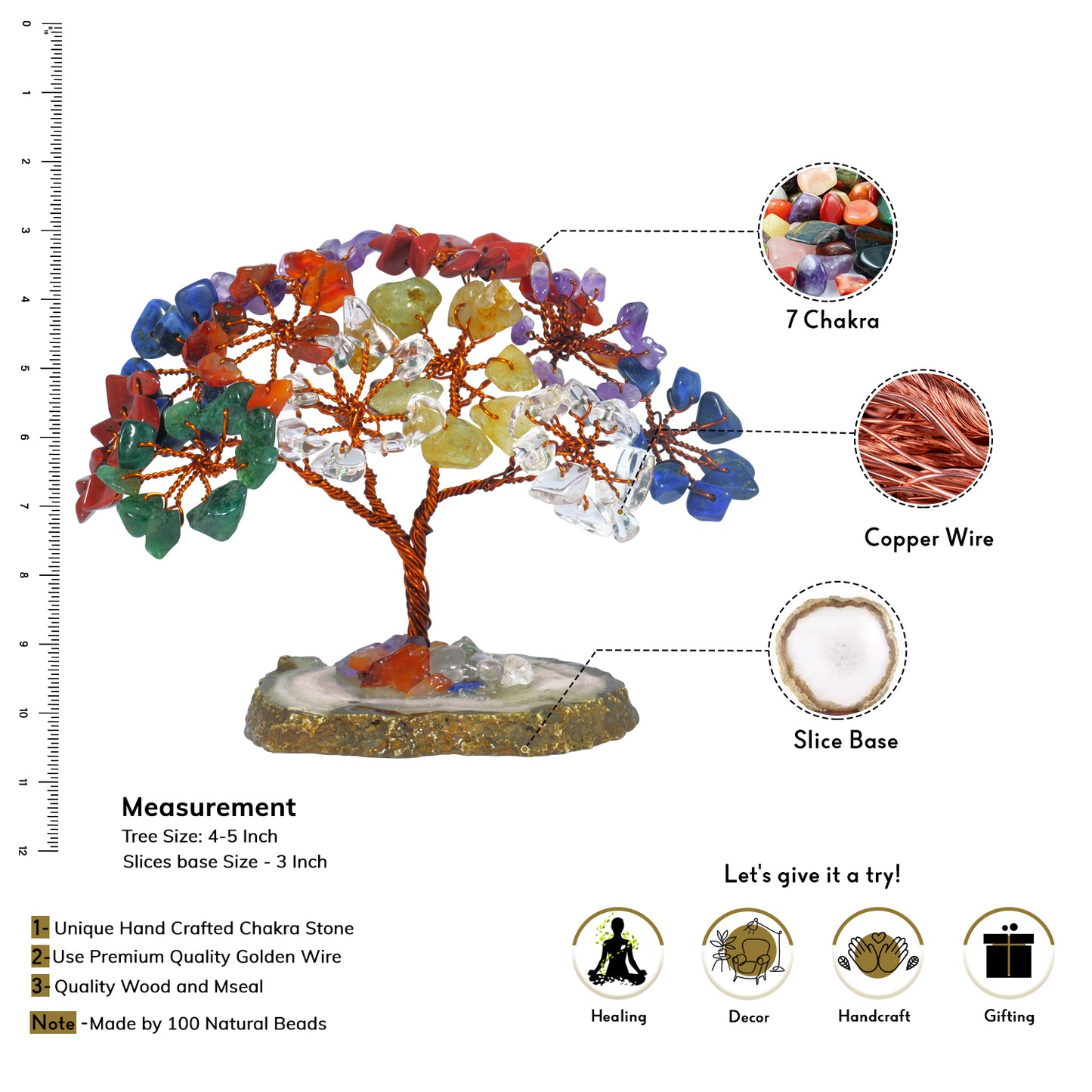 Seven Chakra Crystal Tree with Tree of life Pendant and Chakra Bracelet