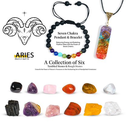 Aries Zodiac Healing Crystals and Gemstones Kit For Women & Men (March 21 and April 19)