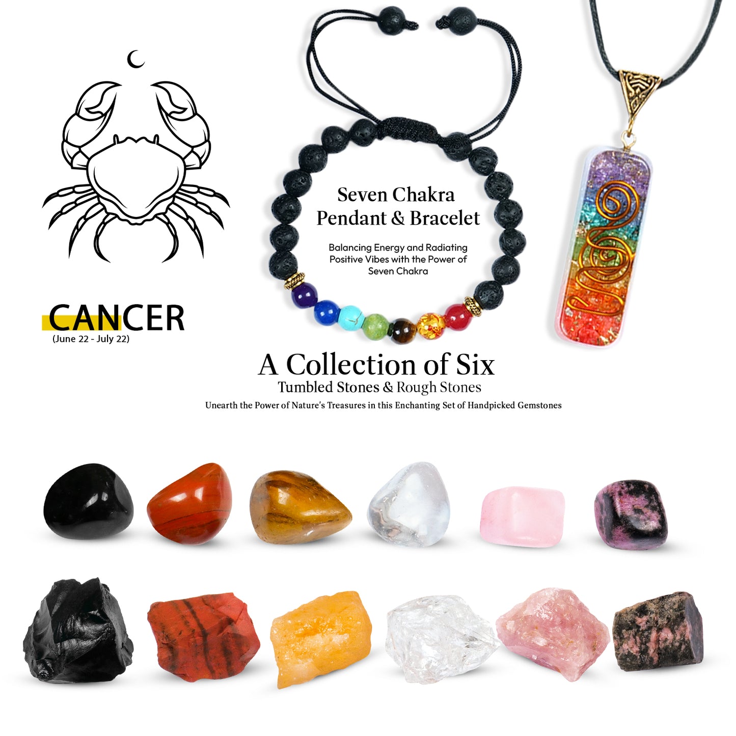 Cancer Zodiac Crystals and Stones Kit for Women & Men (June 21 - July 22)