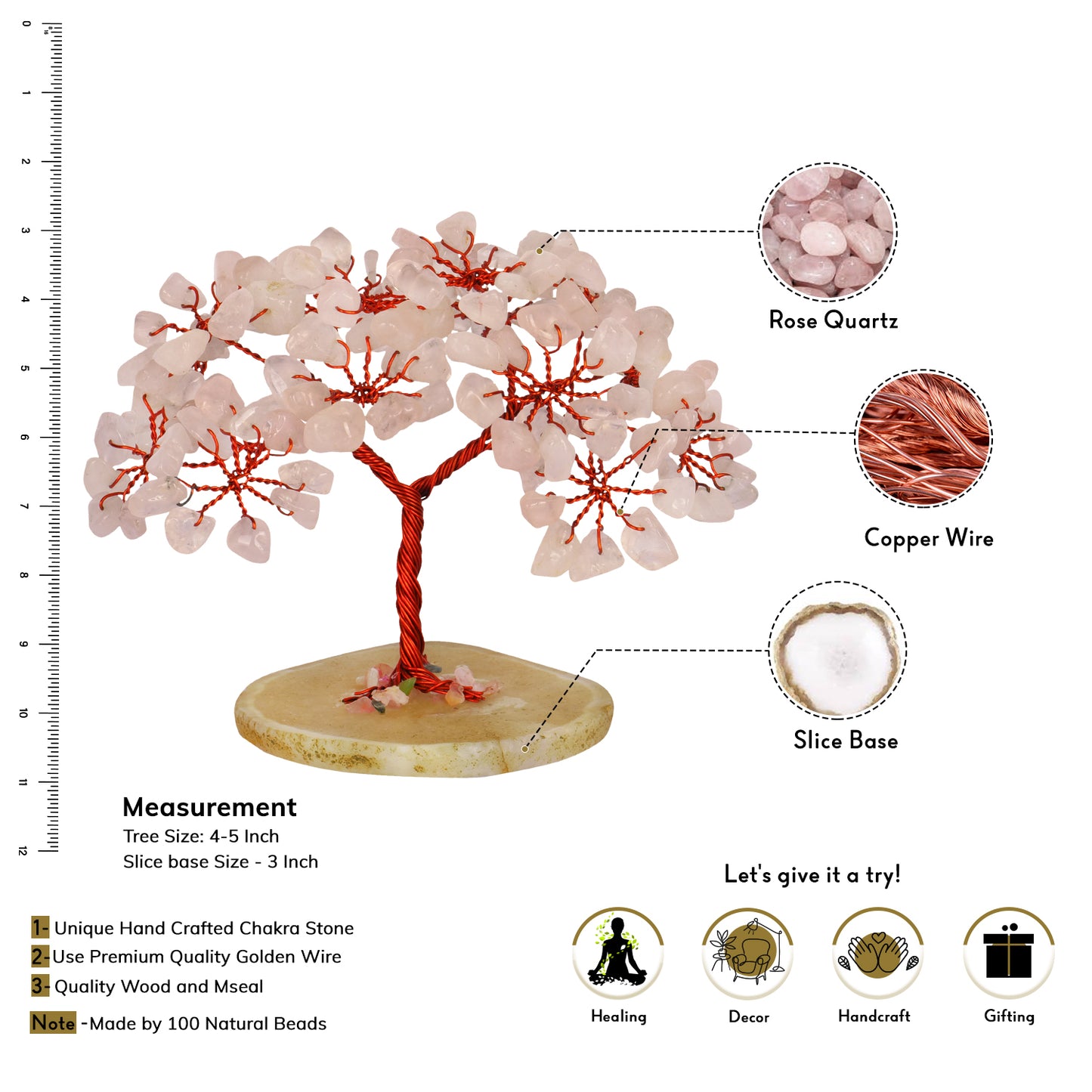 Rose Quartz Tree with Tree of life Pendant and Chakra Bracelet