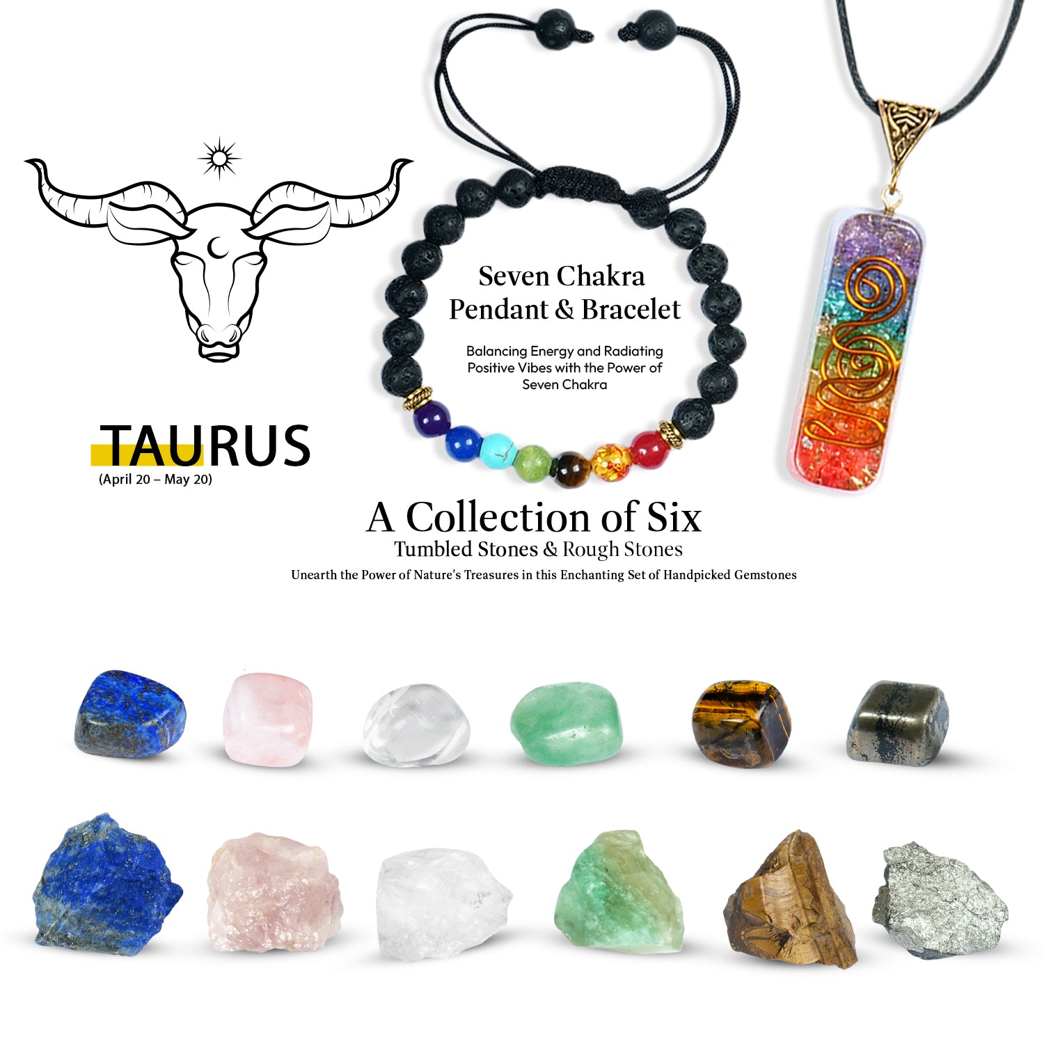 Taurus Zodiac Gemstones and Crystals Kit for Women/Men (April 20