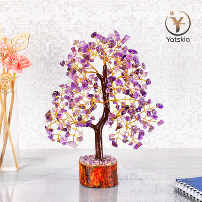 Amethyst Gemstone Tree with Tree of Life Pendant