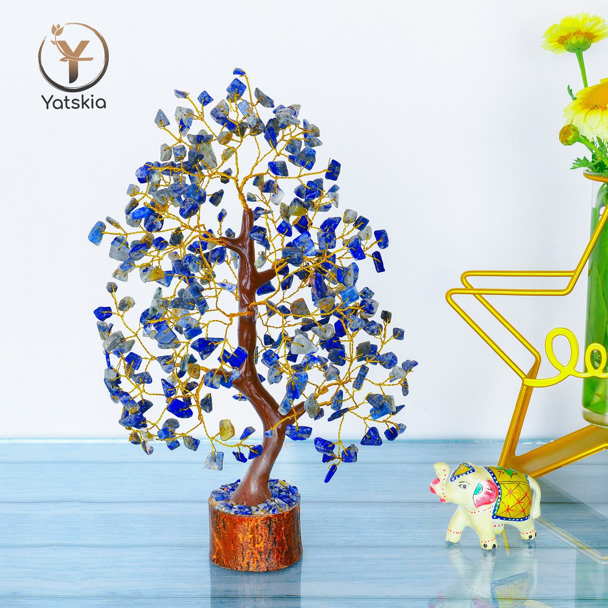 Lapis Lazuli Gemstone Tree - Crystal Money Tree - Crystal Room Decor - Golden Wire Size: 10-12 Inch