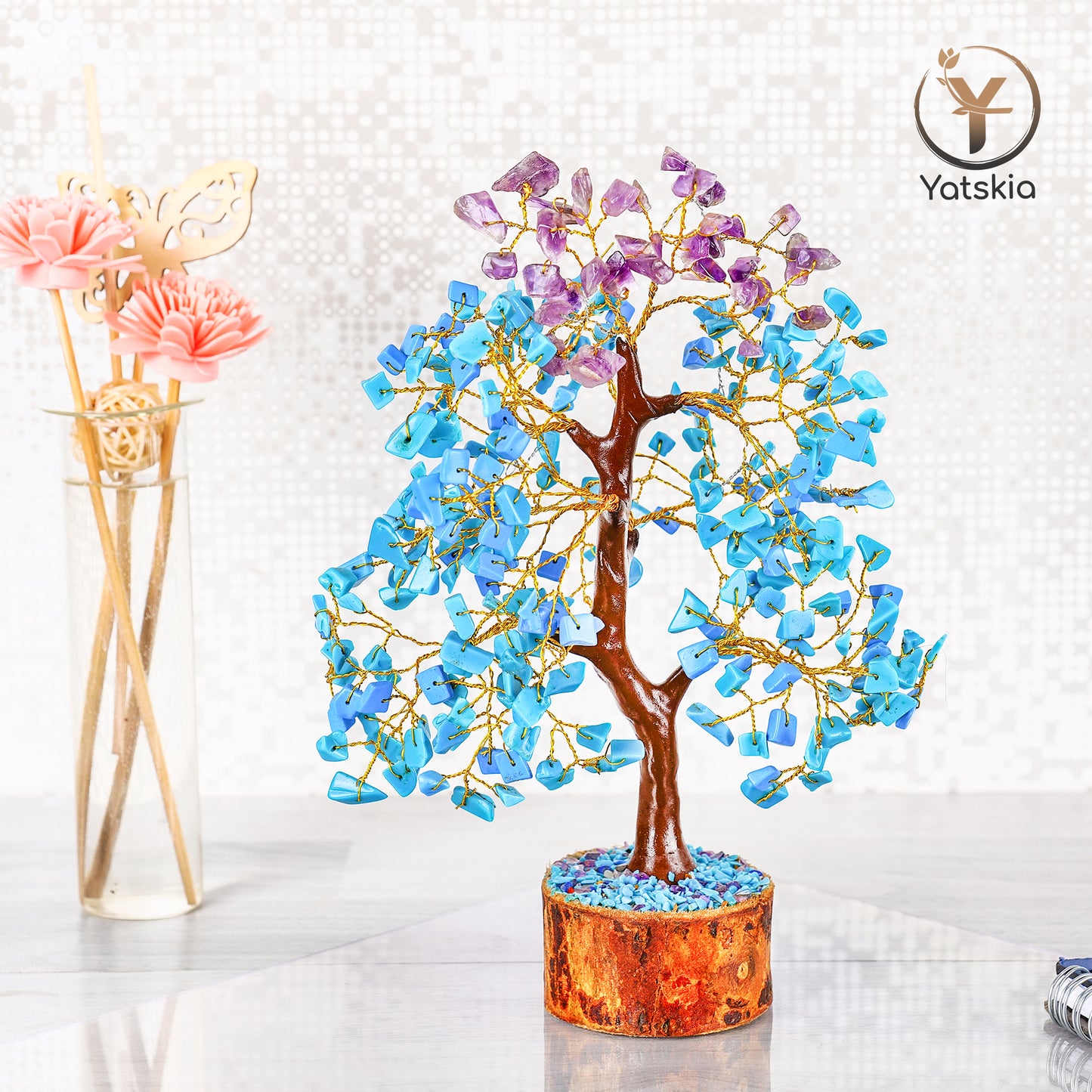 Amethyst and Turquoise Gemstone Tree with Tree of Life Pendant