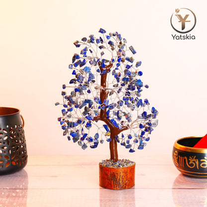 Lapis Lazuli Crystal Tree - Feng Shui Tree - Crystal Home Decor - Silver Wire Size: 10-12 Inch