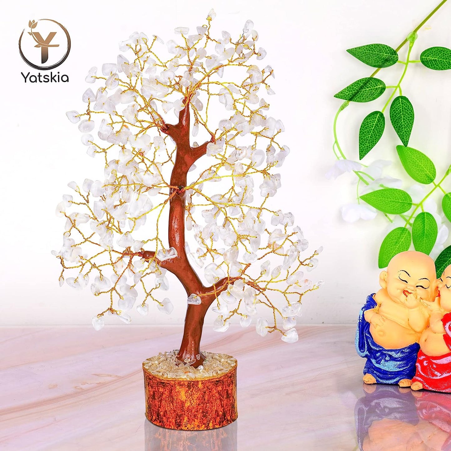 Clear Quartz Crystal Tree (Golden Wire, 10-12 Inch, 300 Beads)