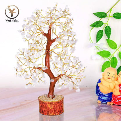 Clear Quartz Crystal Tree (Golden Wire, 10-12 Inch, 300 Beads)