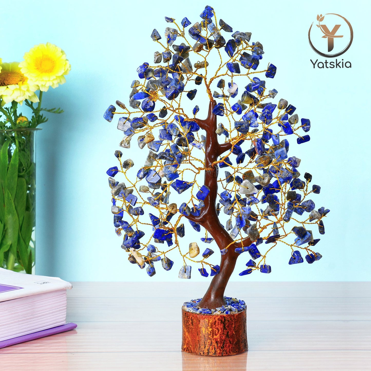 Lapis Lazuli Gemstone Tree - Crystal Money Tree - Crystal Room Decor - Golden Wire Size: 10-12 Inch