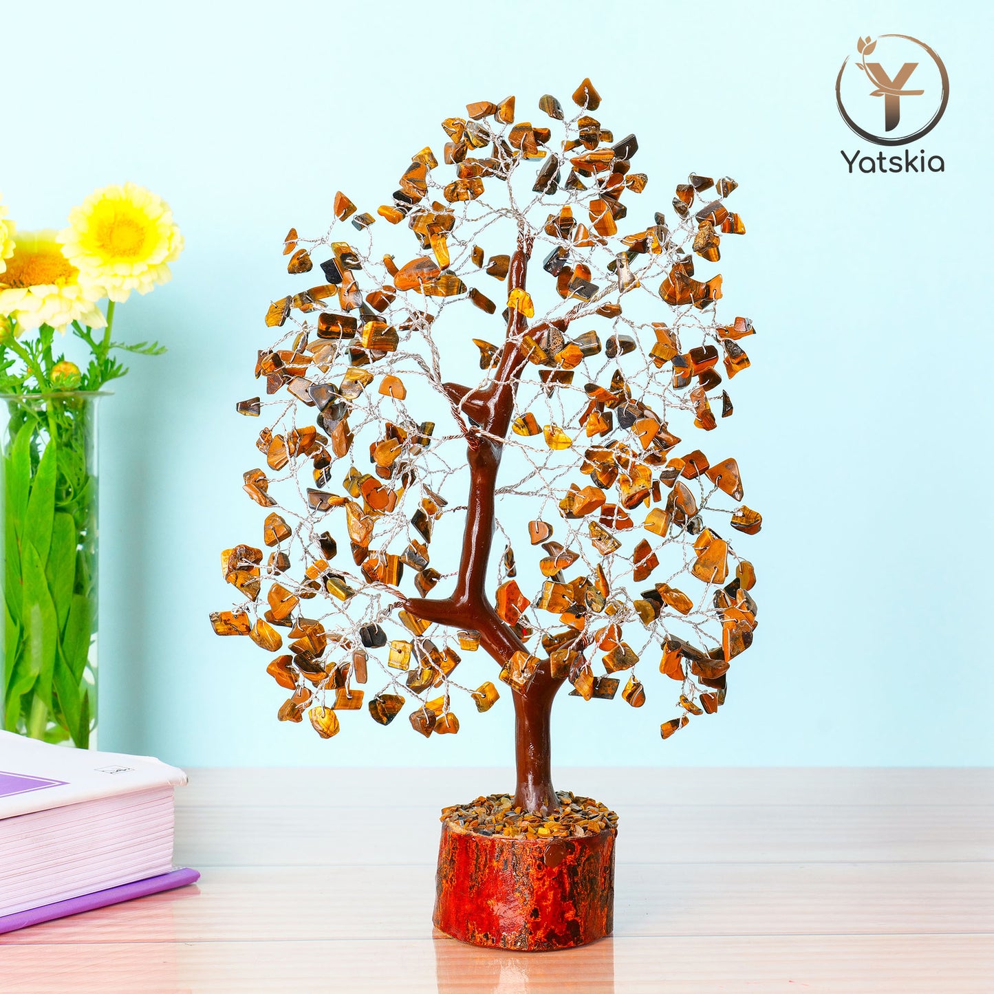 Tiger Eye Crystal Tree with Tree of Life Pendant