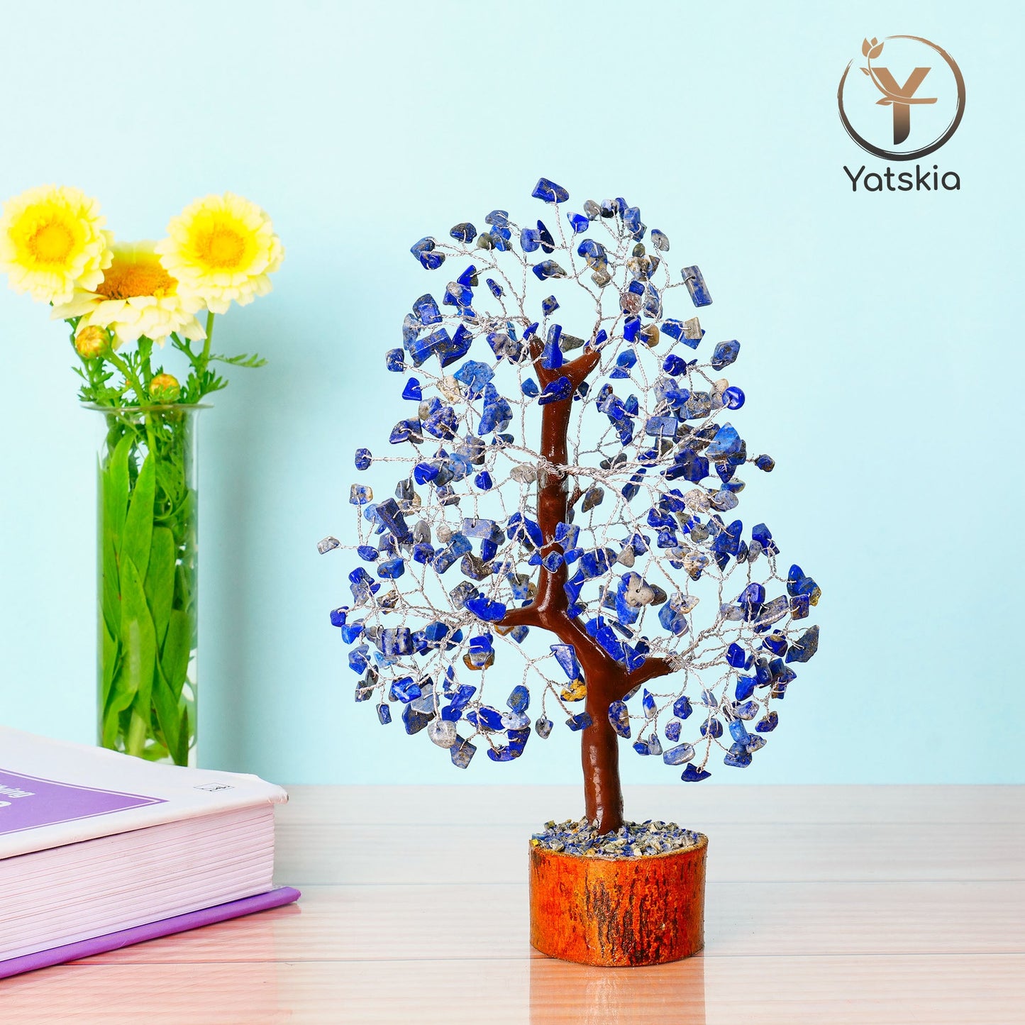 Lapis Lazuli Crystal Tree - Feng Shui Tree - Crystal Home Decor - Silver Wire Size: 10-12 Inch