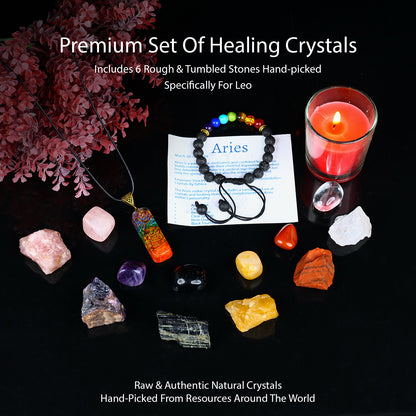 Aries Zodiac Healing Crystals and Gemstones Kit For Women & Men (March 21 and April 19)