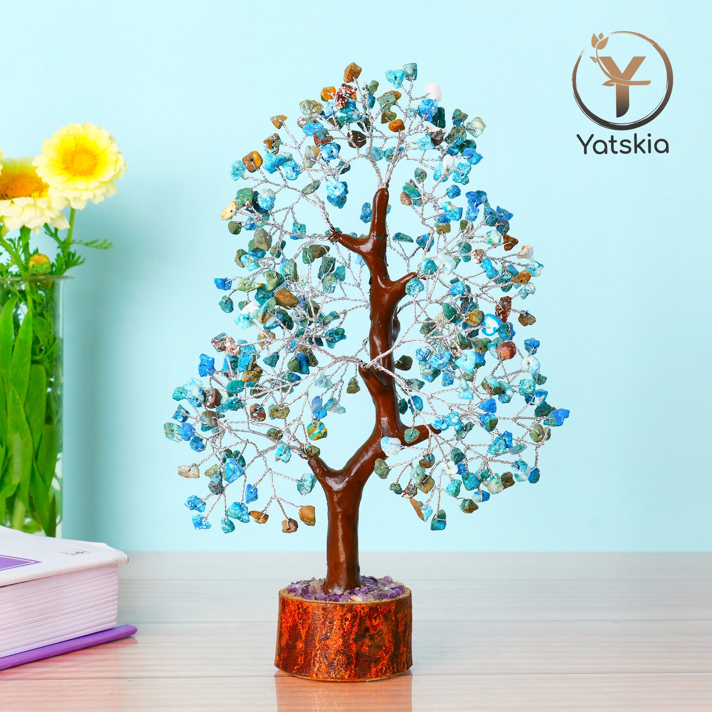 Turquoise Crystal Tree with Tree of Life Pendant