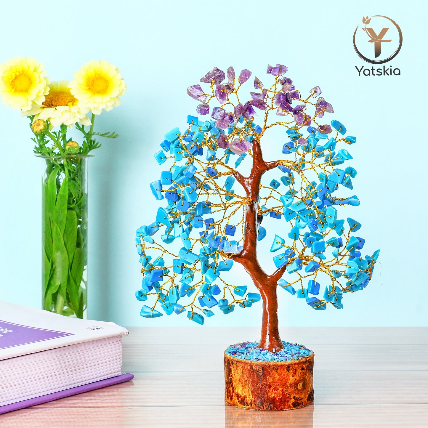 Amethyst and Turquoise Gemstone Tree with Tree of Life Pendant