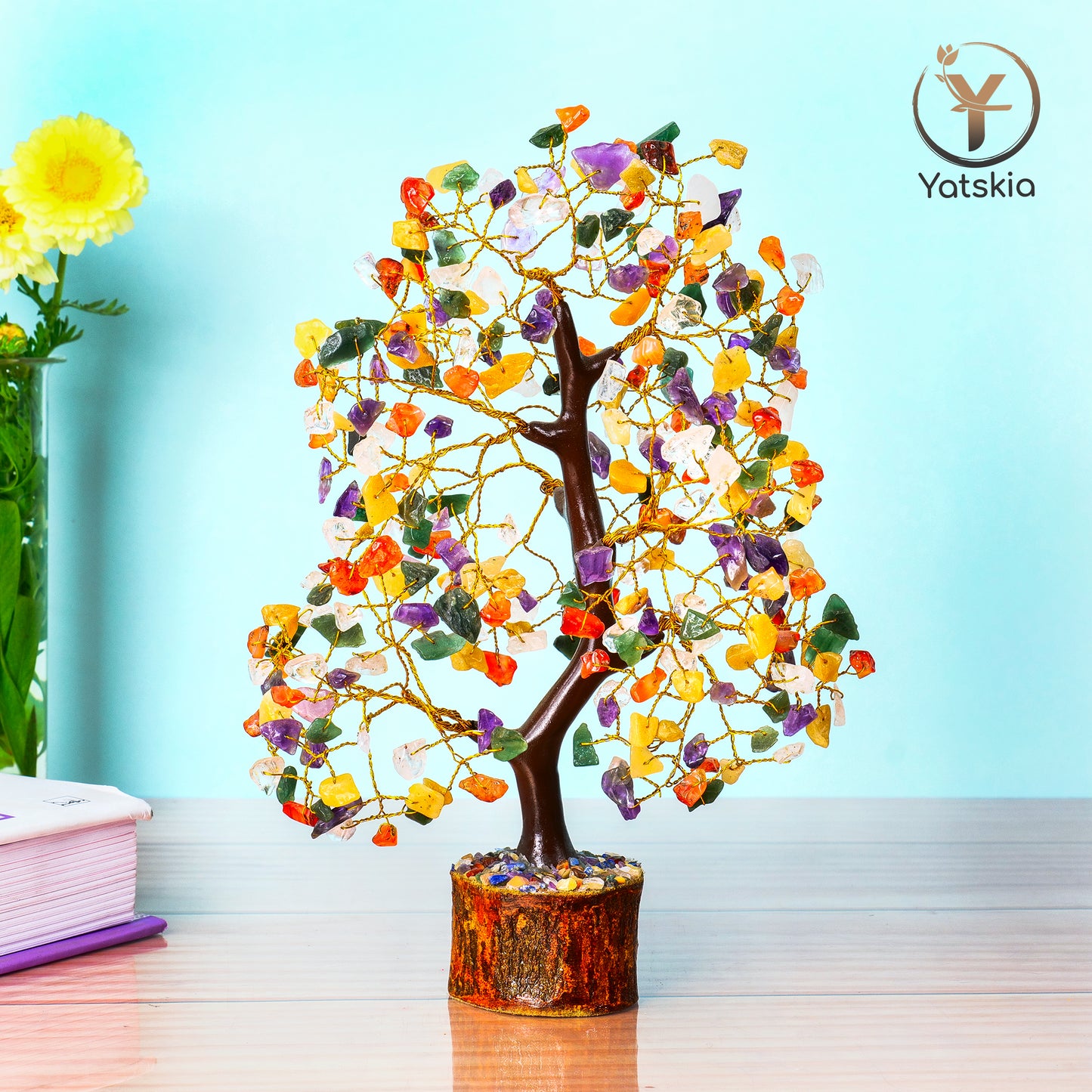 Mix Chakra Gemstone Tree with Tree of Life Pendant