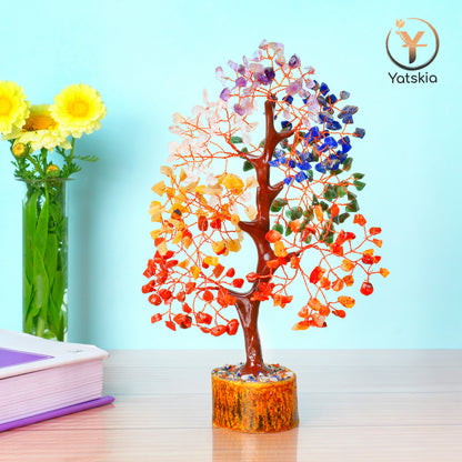 Seven Chakra Healing Crystal Tree with Tree of Life Pendant