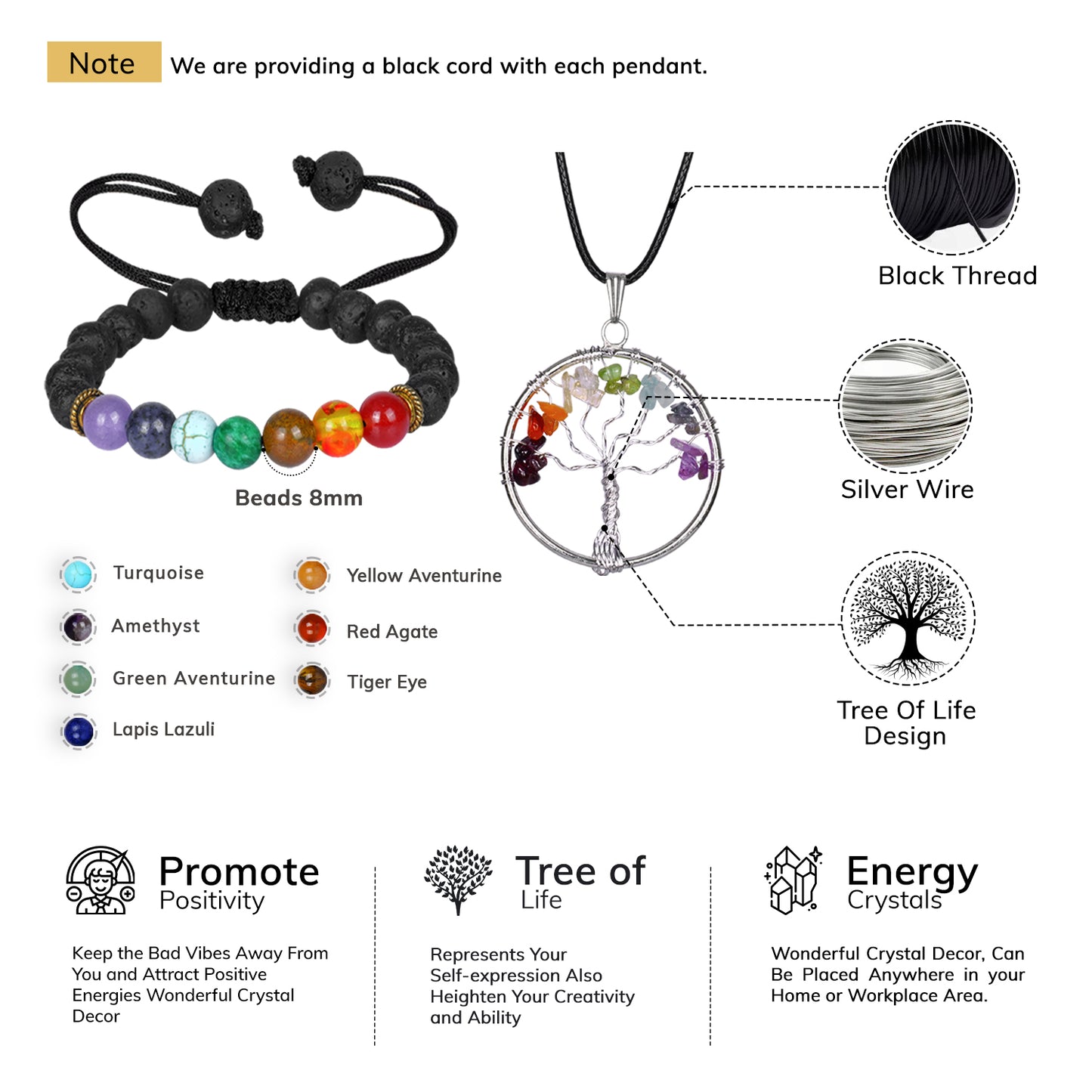 Rose Quartz Tree with Tree of life Pendant and Chakra Bracelet