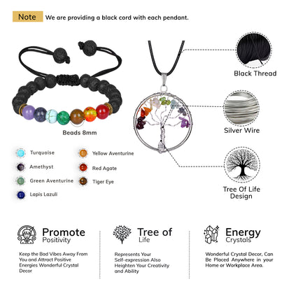 Rose Quartz Tree with Tree of life Pendant and Chakra Bracelet