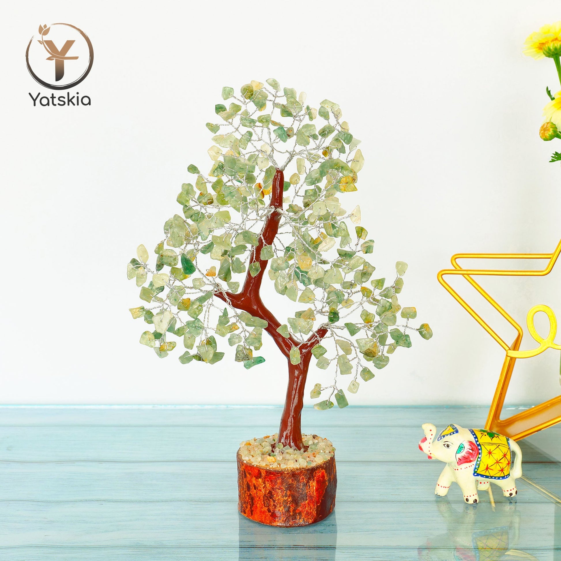 Green Jade Crystal Tree - Feng Shui Decor - Citrine Money Tree - Silver Wire Size: 10-12 Inch