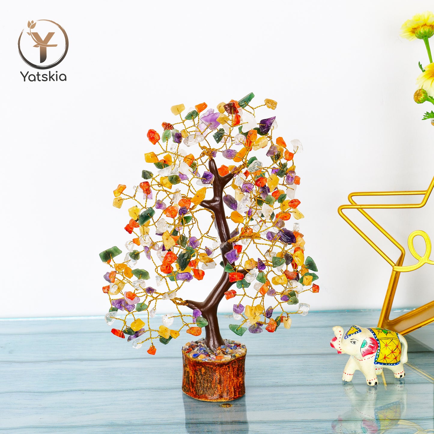 Mix Chakra Gemstone Tree with Tree of Life Pendant