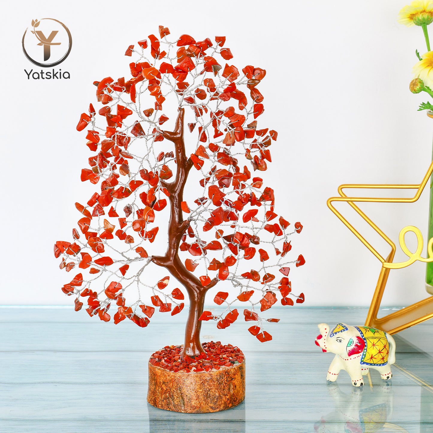 Red Jasper Crystal Tree with Tree of Life Pendant