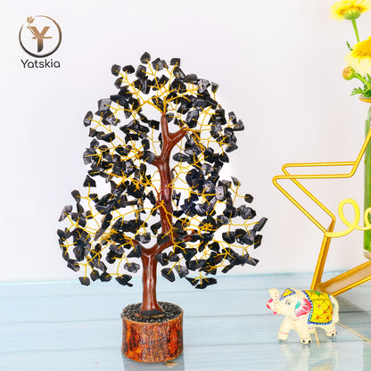 Black Tourmaline Gemstone Tree with Tree of Life Pendant