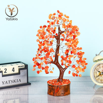 Carnelian Crystal Tree with Tree of Life Pendant