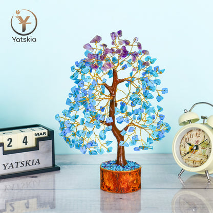 Amethyst and Turquoise Gemstone Tree with Tree of Life Pendant