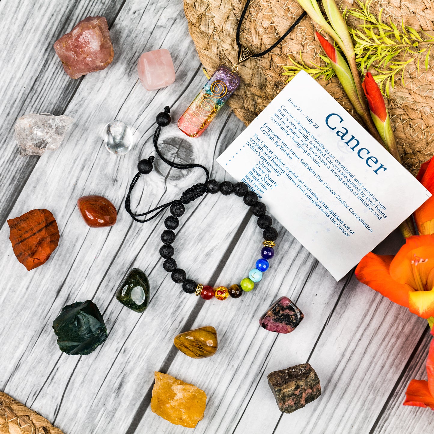 Cancer Zodiac Crystals and Stones Kit for Women & Men (June 21 - July 22)