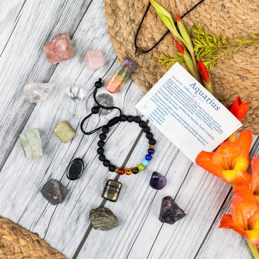 Aquarius Zodiac Healing Crystal and Stones Kit for Women & Men